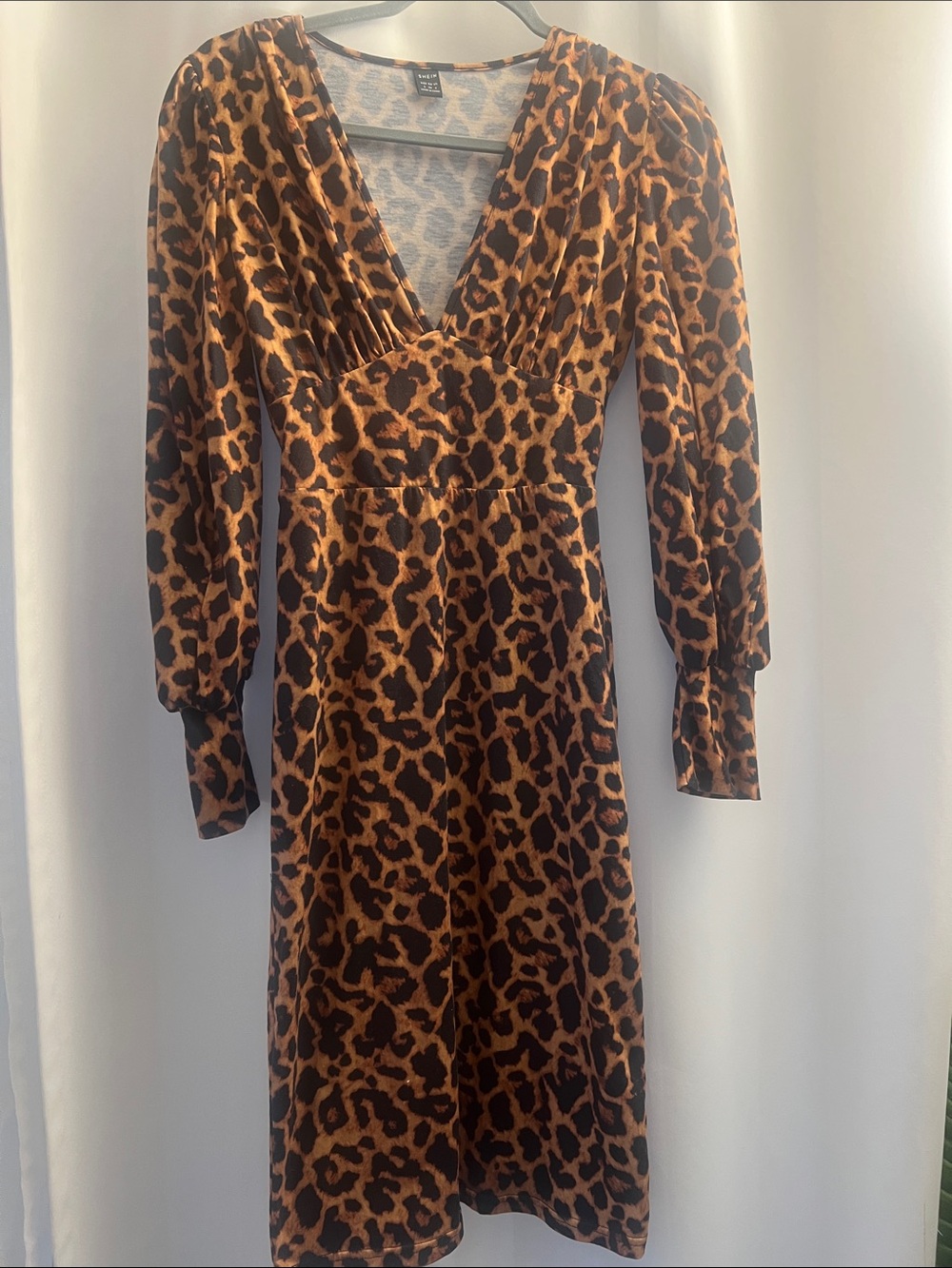 SHEIN Brown & Black Leopard Print Long Sleeve Dress